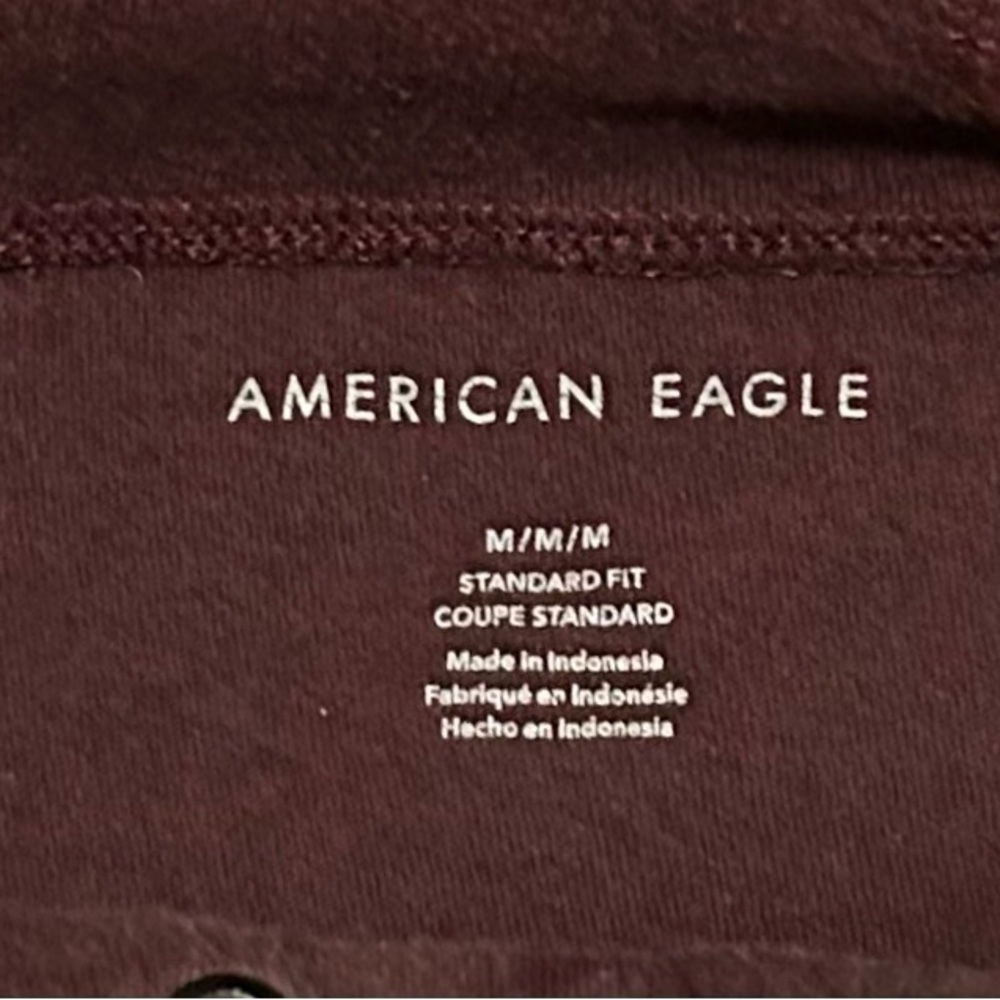American Eagle Men’s Medium Burgundy Raglan Spell Out Logo Hoodie Athleisure - Picture 4 of 6